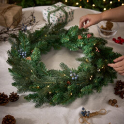 Dibor Traditional Melrose Matching Pre-Lit Decorative Christmas Wreath And Garland Set - thumbnail 3