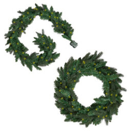 Dibor Traditional Melrose Matching Pre-Lit Decorative Christmas Wreath And Garland Set - thumbnail 1