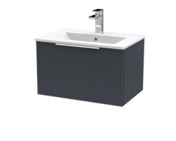 Hudson Reed Fluted Wall Hung 1-Drawer Vanity And Minimalist Basin, Contemporary Sink Vanity Unit, Soft Black, 600mm - thumbnail 4