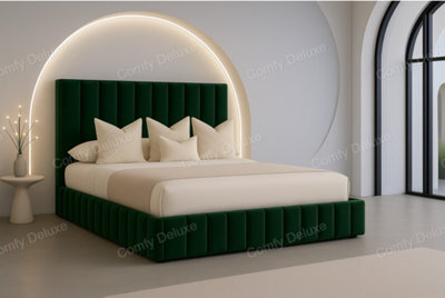 Comfy Deluxe Green Astra Plush 6Ft Superking Bed Frame With 54Inch Headboard Solid Base