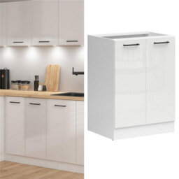 Impact Furniture Kitchen Base Unit Cabinet 600mm Cupboard Chalk White Gloss Storage 2 Door Junona