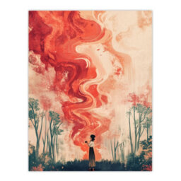 Artery8 Crimson Offering Smoke Signals Surreal Painting Wall Art Print - A4 Size - thumbnail 3