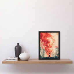 Artery8 Crimson Offering Smoke Signals Surreal Painting Wall Art Print - A4 Size - thumbnail 2