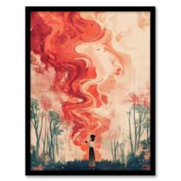 Artery8 Crimson Offering Smoke Signals Surreal Painting Wall Art Print - A4 Size - thumbnail 1
