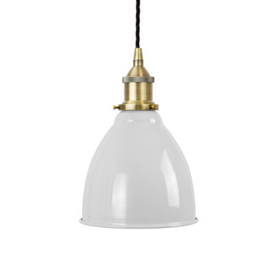 Pale Grey Classic Small Pantry Metal Painted Dome Pendant Light With Antique Brass Lamp Holder And Black Twisted Cable - Se Home