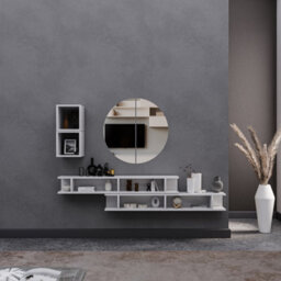 Decorotika Rimini Moduler Modern Tv Unit Wall Mount Customizable Layout High Gloss White - thumbnail 1