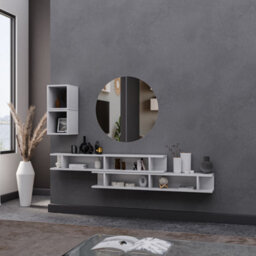 Decorotika Rimini Moduler Modern Tv Unit Wall Mount Customizable Layout High Gloss White - thumbnail 2