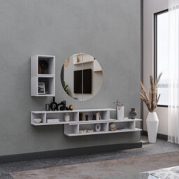 Decorotika Rimini Moduler Modern Tv Unit Wall Mount Customizable Layout High Gloss White - thumbnail 3