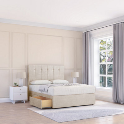 "Sloomy 2Ft6 Highbury Divan Bed Base Cream Plush ,no Drawers & 26"" Struts Headboard - Small Single" - image 1