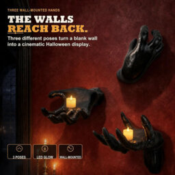 Amorly 3 Pack Life Size Reaching Creepy Hands, Wall Mounted Scary Indoor Halloween Decor, Gothic Dark Academia Ornaments - thumbnail 6