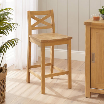The Furniture Market Marbury Solid Oak Cross Back Kitchen Counter Bar Stool Comfortable Contoured Oak Seat Compatible With Tie On Fabric Seat Cushions - image 1
