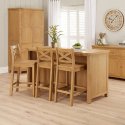 The Furniture Market Marbury Solid Oak Cross Back Kitchen Counter Bar Stool Comfortable Contoured Oak Seat Compatible With Tie On Fabric Seat Cushions - thumbnail 5