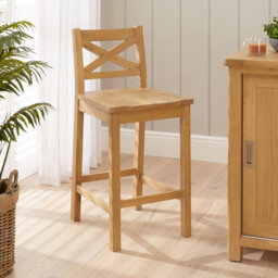 The Furniture Market Marbury Solid Oak Cross Back Kitchen Counter Bar Stool Comfortable Contoured Oak Seat Compatible With Tie On Fabric Seat Cushions - thumbnail 1