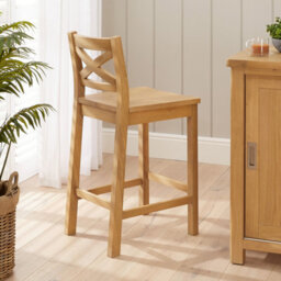 The Furniture Market Marbury Solid Oak Cross Back Kitchen Counter Bar Stool Comfortable Contoured Oak Seat Compatible With Tie On Fabric Seat Cushions - thumbnail 2
