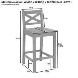 The Furniture Market Marbury Solid Oak Cross Back Kitchen Counter Bar Stool Comfortable Contoured Oak Seat Compatible With Tie On Fabric Seat Cushions - thumbnail 9