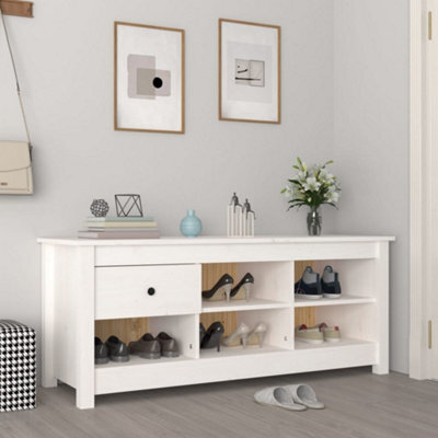 Berkfield Shoe Cabinet White 110X38X45.5 Cm Solid Wood Pine - image 1