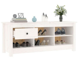 Berkfield Shoe Cabinet White 110X38X45.5 Cm Solid Wood Pine - thumbnail 8