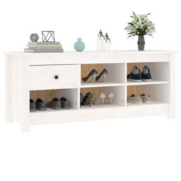 Berkfield Shoe Cabinet White 110X38X45.5 Cm Solid Wood Pine - thumbnail 7