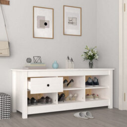 Berkfield Shoe Cabinet White 110X38X45.5 Cm Solid Wood Pine - thumbnail 6