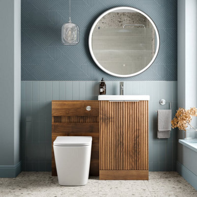 Aveli Provence Walnut Back To Wall Toilet & Vanity Unit With Basin 1000mm - image 1