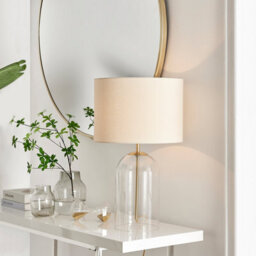 Furniturebox Nora Contemporary Clear Glass Table Lamp With Gold Chrome Details And Cream Shade Including A Rated Energy Efficient Led Bulb - thumbnail 2