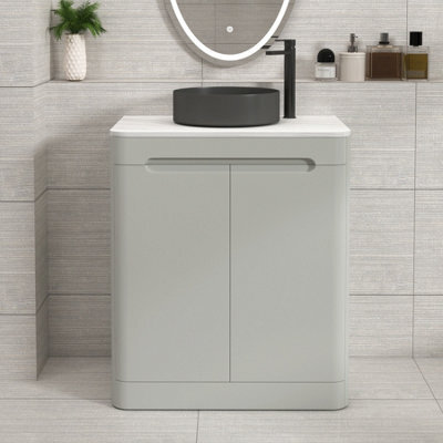Royal Bathrooms Venice 700mm Dove Grey Freestanding Bathroom Countertop Vanity Unit 2 Door With Art Round Basin - image 1