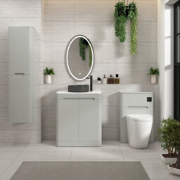 Royal Bathrooms Venice 700mm Dove Grey Freestanding Bathroom Countertop Vanity Unit 2 Door With Art Round Basin - thumbnail 4