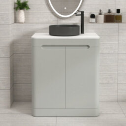 Royal Bathrooms Venice 700mm Dove Grey Freestanding Bathroom Countertop Vanity Unit 2 Door With Art Round Basin - thumbnail 1