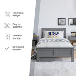 Furniturebox Uk Azure Grey Wooden Solid Pine Quality Single Bed With Windsor Medium-Firm Coil Sprung Mattress (No Drawers) - thumbnail 6