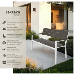 Tectake Line 2-Seater Garden Bench With Aluminum Frame, 128X59X88 Cm - Light Grey/white - thumbnail 2