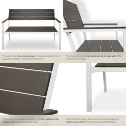 Tectake Line 2-Seater Garden Bench With Aluminum Frame, 128X59X88 Cm - Light Grey/white - thumbnail 5