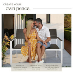 Tectake Line 2-Seater Garden Bench With Aluminum Frame, 128X59X88 Cm - Light Grey/white - thumbnail 3