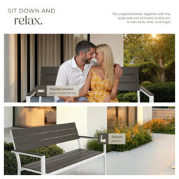 Tectake Line 2-Seater Garden Bench With Aluminum Frame, 128X59X88 Cm - Light Grey/white - thumbnail 7