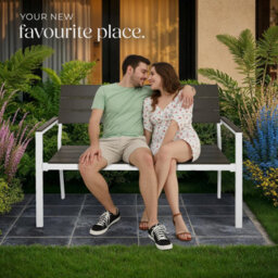 Tectake Line 2-Seater Garden Bench With Aluminum Frame, 128X59X88 Cm - Light Grey/white - thumbnail 8
