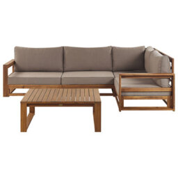 Beliani Garden Corner Sofa With Table 4 Seater Timor Right Hand Modular Certified Acacia Wood Light Brown - thumbnail 4