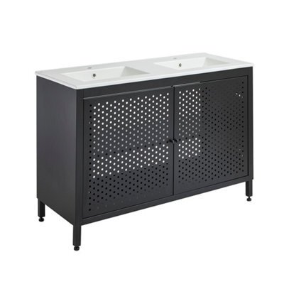 Homestylestore 1212mm Black Metal Floorstanding Bathroom Vanity Unit And Double Chalk Basin - image 1