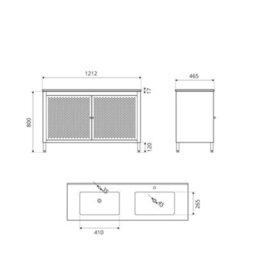 Homestylestore 1212mm Black Metal Floorstanding Bathroom Vanity Unit And Double Chalk Basin - thumbnail 3