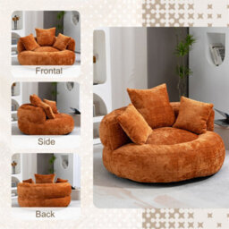 Abrihome Lazy Sofa Durable Comfort Lounger - High Back Chenille Bean Bag Chair With 3 Pillows, Indoor/outdoor Single Gaming Couch, Orange - thumbnail 3