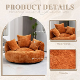 Abrihome Lazy Sofa Durable Comfort Lounger - High Back Chenille Bean Bag Chair With 3 Pillows, Indoor/outdoor Single Gaming Couch, Orange - thumbnail 6
