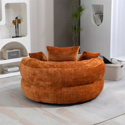 Abrihome Lazy Sofa Durable Comfort Lounger - High Back Chenille Bean Bag Chair With 3 Pillows, Indoor/outdoor Single Gaming Couch, Orange - thumbnail 9