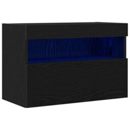 Berkfield Modern Tv Wall Cabinet With Led Lights Black Oak 60X30X40 Cm - thumbnail 1