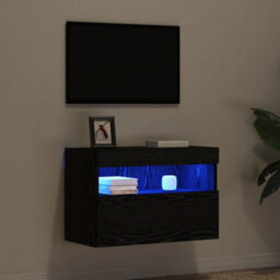 Berkfield Modern Tv Wall Cabinet With Led Lights Black Oak 60X30X40 Cm - thumbnail 6