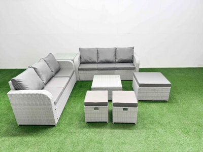 Fimous Outdoor Garden Furniture Sets 9 Seater Wicker Rattan Furniture Sofa Sets High Back Lounge Sofa 3 Stools Side Table - image 1