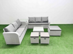 Fimous Outdoor Garden Furniture Sets 9 Seater Wicker Rattan Furniture Sofa Sets High Back Lounge Sofa 3 Stools Side Table - thumbnail 1