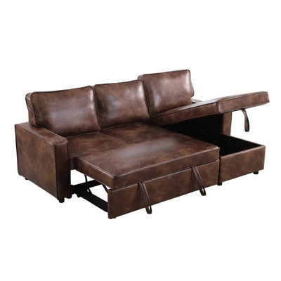 Mattress Guru Brown/charcoal Leather-Aire Fabric L-Shaped Corner Sofa Bed With Pull-Out Sleeper And Storage - image 1