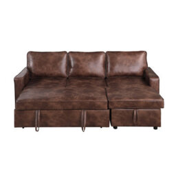 Mattress Guru Brown/charcoal Leather-Aire Fabric L-Shaped Corner Sofa Bed With Pull-Out Sleeper And Storage - thumbnail 2