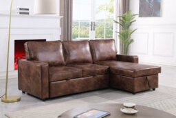 Mattress Guru Brown/charcoal Leather-Aire Fabric L-Shaped Corner Sofa Bed With Pull-Out Sleeper And Storage - thumbnail 3