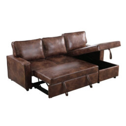 Mattress Guru Brown/charcoal Leather-Aire Fabric L-Shaped Corner Sofa Bed With Pull-Out Sleeper And Storage - thumbnail 1