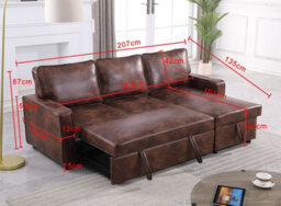 Mattress Guru Brown/charcoal Leather-Aire Fabric L-Shaped Corner Sofa Bed With Pull-Out Sleeper And Storage - thumbnail 4