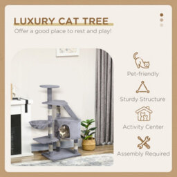 Pawhut 125Cm Cat Tree For Indoor Cats, Kitten Scratching Post, Grey - thumbnail 4